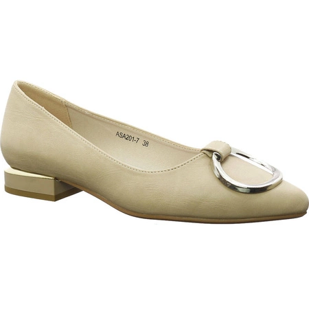 Buty damskie płaskie eleganckie beżowe ze skórzaną wkładką Jezzi