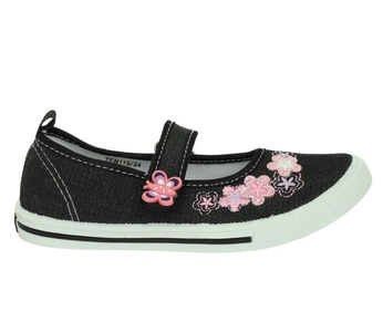 Balerinki dziecięce na rzep w kwiatuszki ze skórzaną wkładką American Club