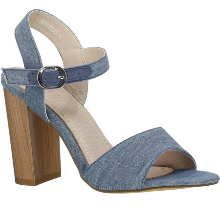 Dżinsowe sandały damskie na obcasie drewnianym słupku JEZZI