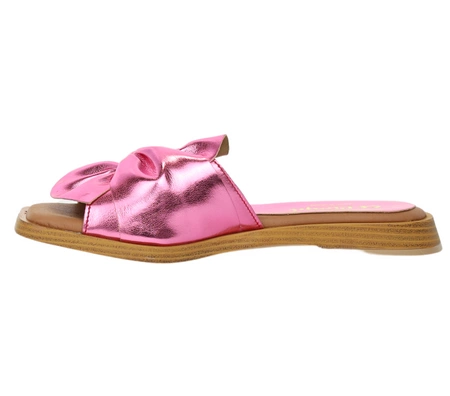 Różowe klapki damskie płaskie Hiszpańskie z kokardą El Pimpi - Made in Spain
