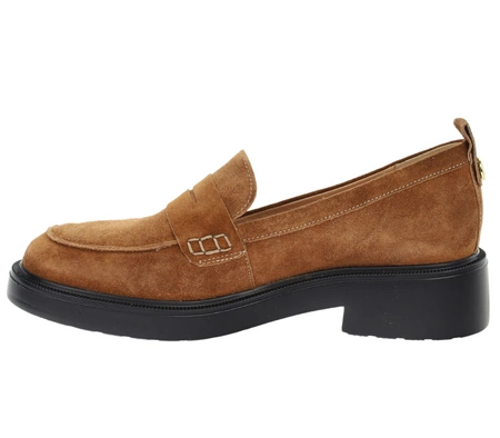 Zamszowe brązowe czekoladowe mokasyny damskie lordsy skórzane RYŁKO