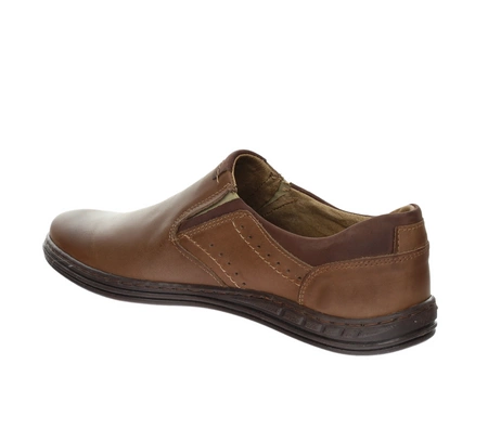 Brązowe skórzane półbuty męskie wsuwane bez szwów na palcach POLBUT