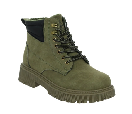 Ciemnozielone traperki dobrze ocieplone buty zimowe WORKERY