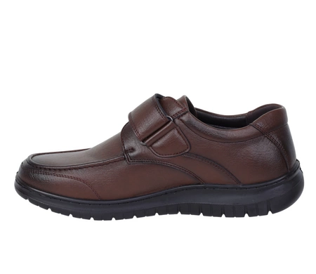 Brązowe półbuty męskie na rzepy komfortowe do garnituru UNISOFT