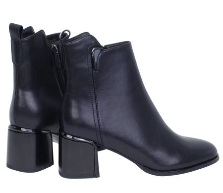 Eleganckie czarne botki damskie ze skóry naturalnej na obcasie Gino Fabiani