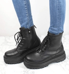 Czarne glany damskie traperki zimowe Jezzi