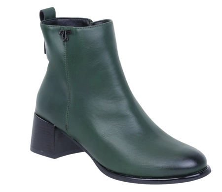 Zielone botki damskie eleganckie na niskim obcasie ocieplane Jezzi