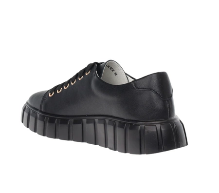 Modne adidasy damskie czarne skórzane na platformie Jezzi