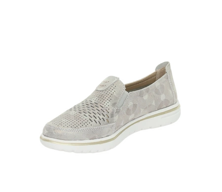 Złote wsuwane półbuty damskie ze skóry naturalnej dziurkowane Jezzi