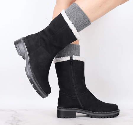 Czarne płaskie kozaki botki wełniane wysokie Emu Polskie Gino Fabiani