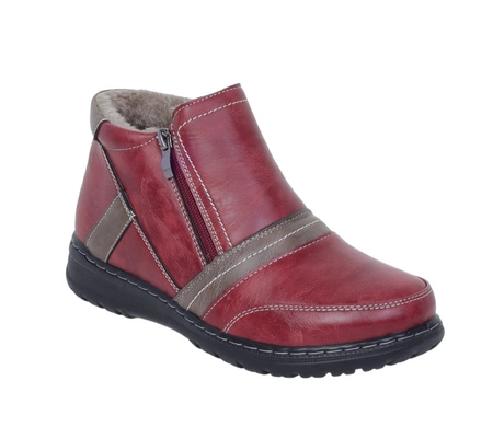 Czerwone botki damskie ciepłe na dwa zamki trzewiki babcine UNISOFT