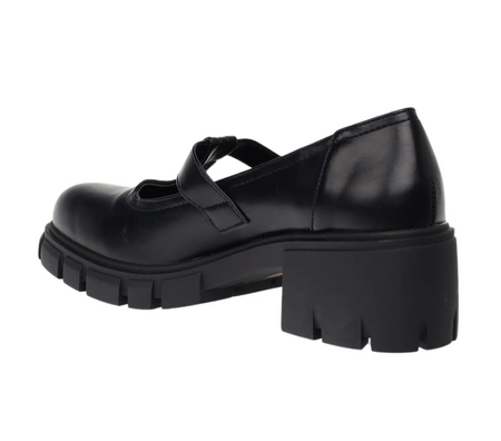 Czarne półbuty na klocku i platformie z zapinanym paskiem z klamrą EMU Jezzi