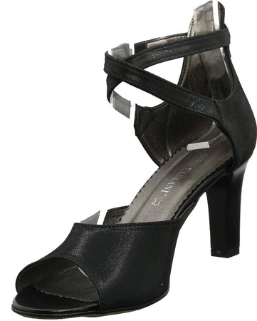 Czarne sandały na szpilce damskie ze skóry naturalnej Gino Fabiani - Produkt Polski