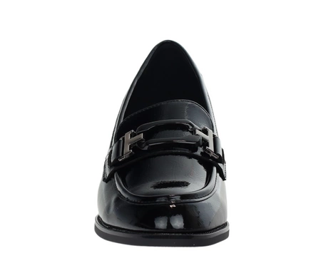 Eleganckie czarne półbuty damskie lakierowane mokasyny garniturowe VINCEZA