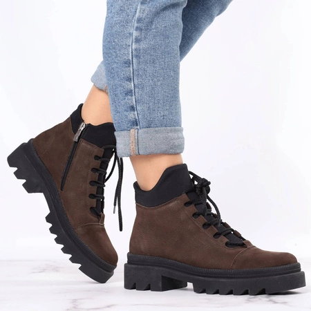 Brązowe skórzane półbuty damskie przejściowe całoroczne Polskie Gino Fabiani