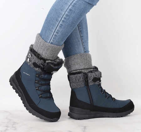 Granatowe ciepłe buty zimowe śniegowce American Club