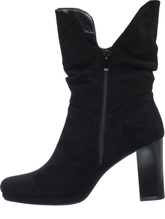 Czarne botki zamszowe na słupku i platformie Jezzi