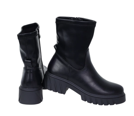Czarne botki damskie wysokie na grubej platformie licowe Jezzi