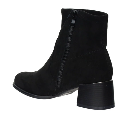 Eleganckie botki czarne zamszowe na obcasie ocieplane Jezzi
