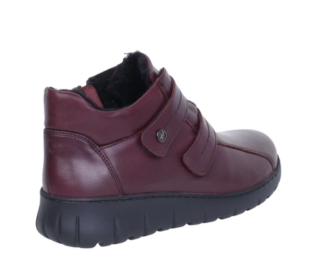 Bordowe trzewiki damskie zimowe na szerokie stopy komfortowe HELIOS 783
