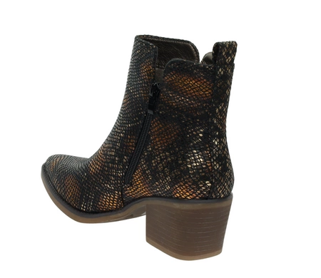 Eleganckie czekoladowe botki kowbojki niskie brązowe wężowa skóra Katrin