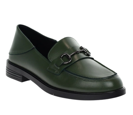 Ciemnozielone skórzane mokasyny damskie eleganckie garniturowe VINCEZA