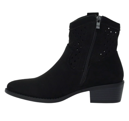 Czarne zamszowe botki kowbojki niskie ażurowe jesienne Jezzi