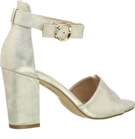 Złote sandały damskie z zakrytą piętą na obcasie Jezzi