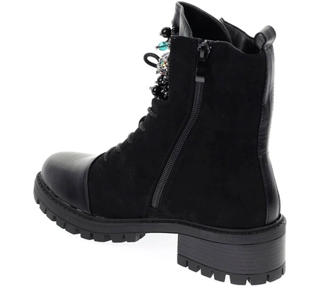 Botki damskie czarne modne traperki płaskie komfortowe Jezzi