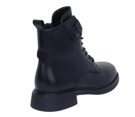 Klasyczne płaskie botki damskie czarne skórzane na zamek i sznurowane Gino Fabiani