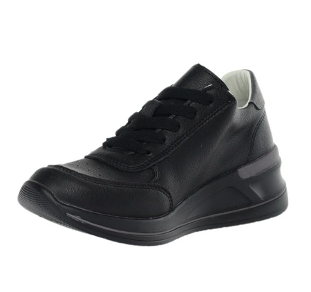 Czarne skórzane adidasy damskie na zamek i sznurowadła Jezzi