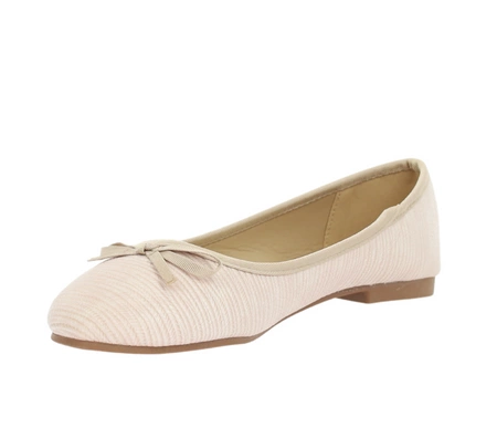 Beżowe baleriny damskie z eko skóry czółenka płaskie EVENTO