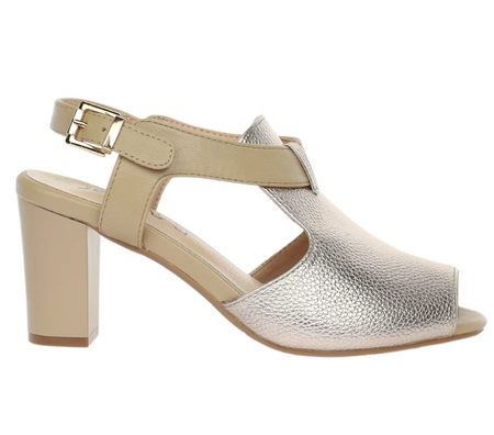 Złote sandały damskie zabudowane na obcasie Jezzi