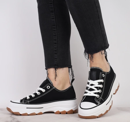 Czarne adidasy trampki damskie na grubej podeszwie platformie NEWS