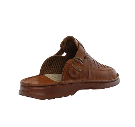 Skórzane brązowe klapki męskie zabudowane kościelne Łukpol