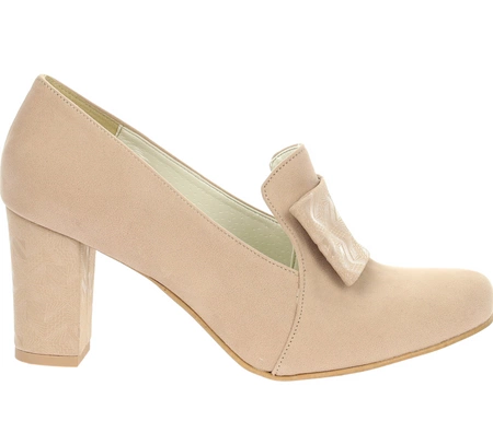 Eleganckie beżowe czółenka na grubym obcasie Dalia- Produkt Polski
