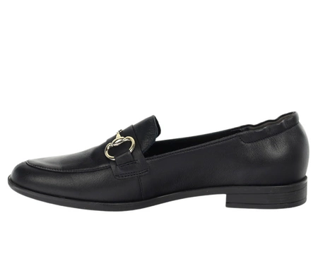 Czarne skórzane półbuty damskie płaskie eleganckie loafersy RYŁKO
