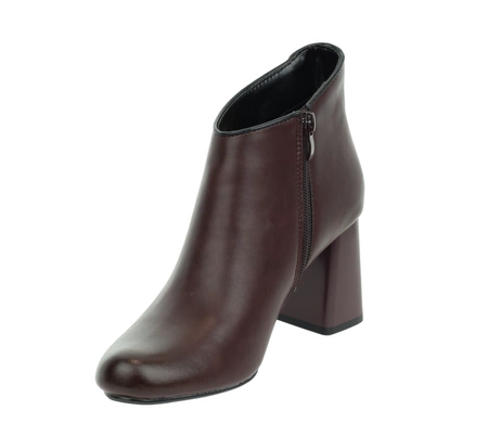 Bordowe skórzane półbuty damskie na obcasie jesienne ocieplane Jezzi