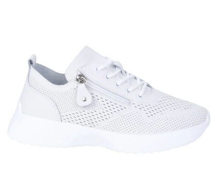 Białe lekkie adidasy damskie skórzane na zamek i sznurowadła Vinceza