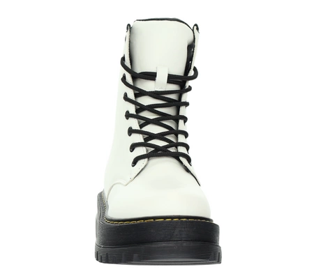 Białe glany botki damskie na czarnej podeszwie NEWS