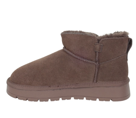 Czekoladowe botki zamszowe szkórzane EMU na platformie