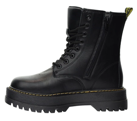 Czarne glany damskie botki traperki na platformie NEWS