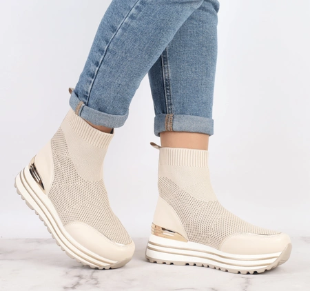 Białe sneakersy damskie na platformie wsuwane skarpeta Haidra