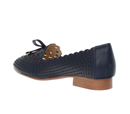 Granatowe eleganckie półbuty płaskie wsuwane ze skórzaną wkładką Aurora od Jezzi