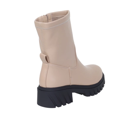 Beżowe botki damskie zimowe na czarnej platformie Jezzi