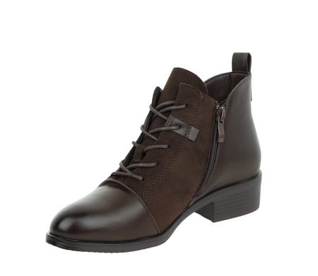 Czekoladowe półbuty damskie jesienno-zimowe botki ocieplane za kostkę płaskie