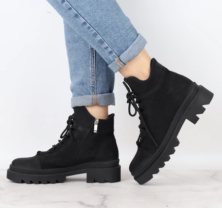 Czarne trapery damskie skórzane buty górskie Polskie Gino Fabiani