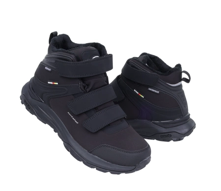 Czarne buty zimowe męskie nieprzemakalne trzewiki na rzepy American Club