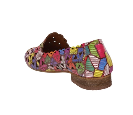 Kolorowe czółenka ażurowe płaskie ze skóry naturalnej MODO