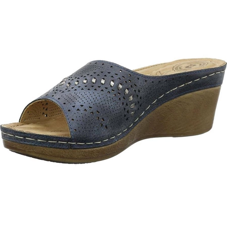 Klapki damskie wygodne na koturnie szyte na co dzień Jezzi